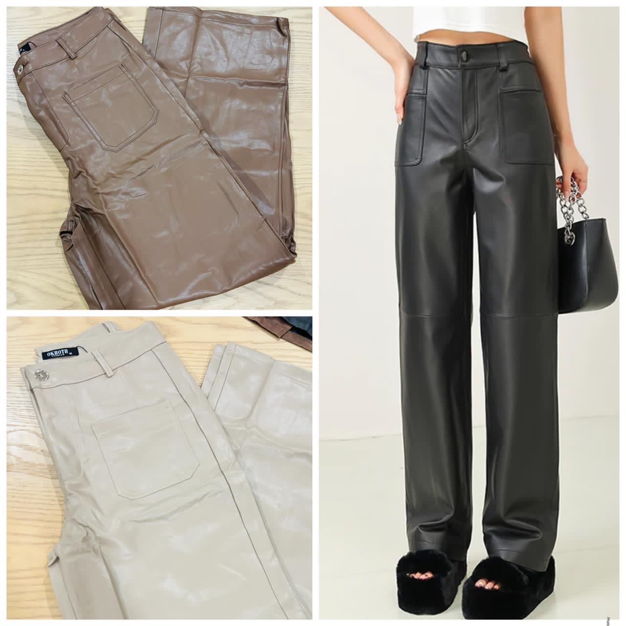 Pantalón recto tipo piel