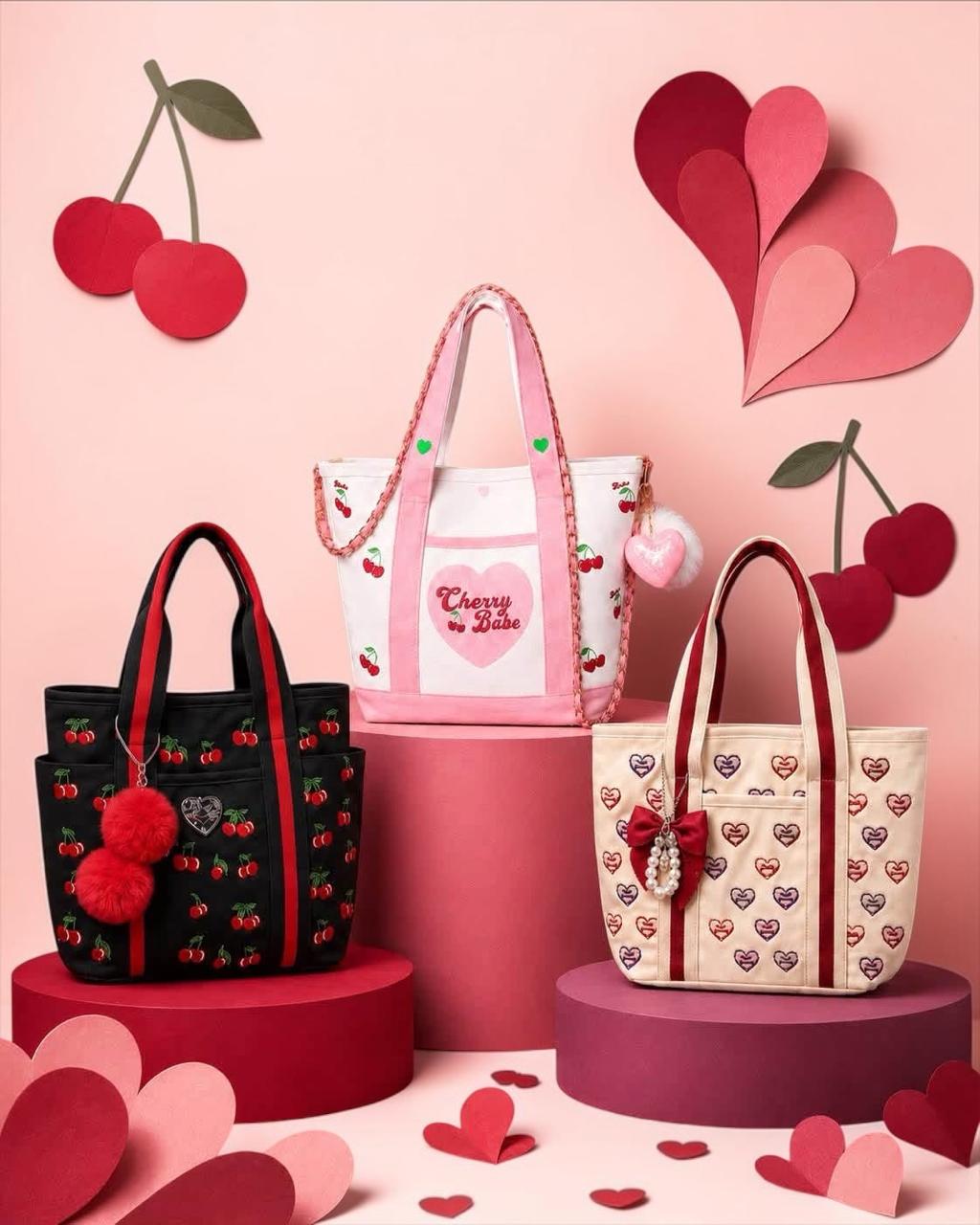 Bolsa corazones y cerezas